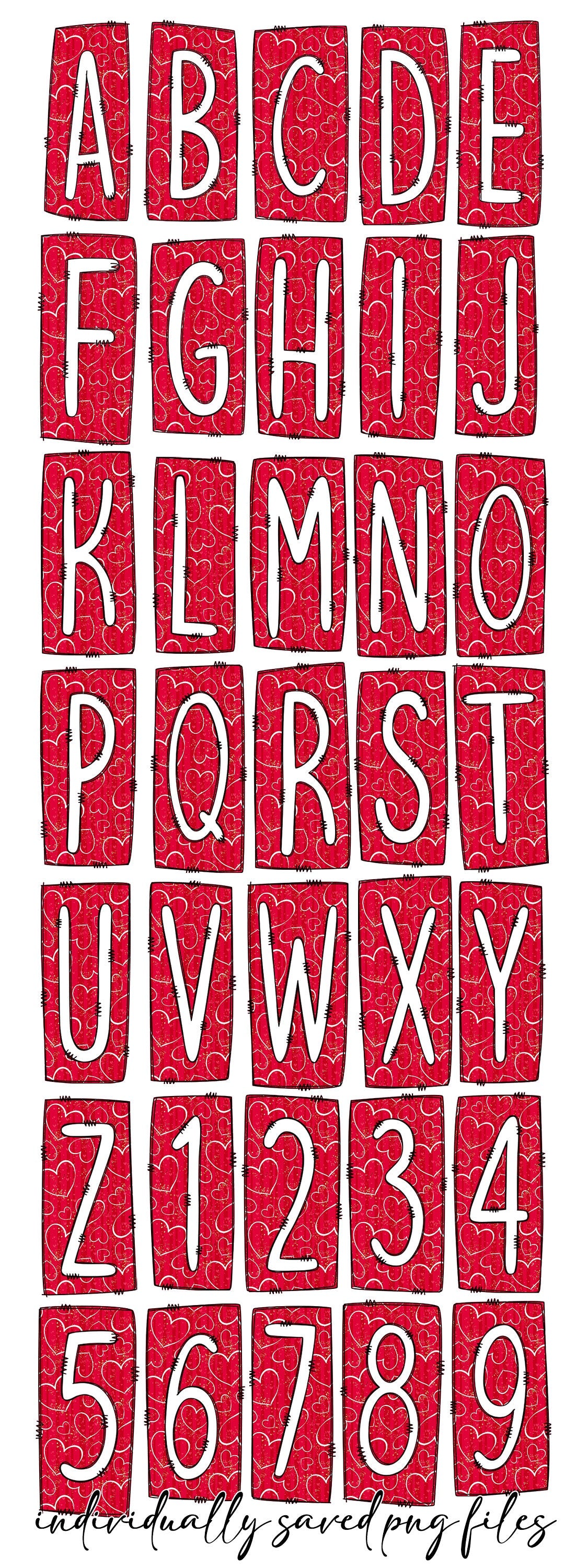 Valentines Day Box Doodle Letters, Western Hand Drawn Doodle Alphabet Set, Sublimation Designs PNG - 1727