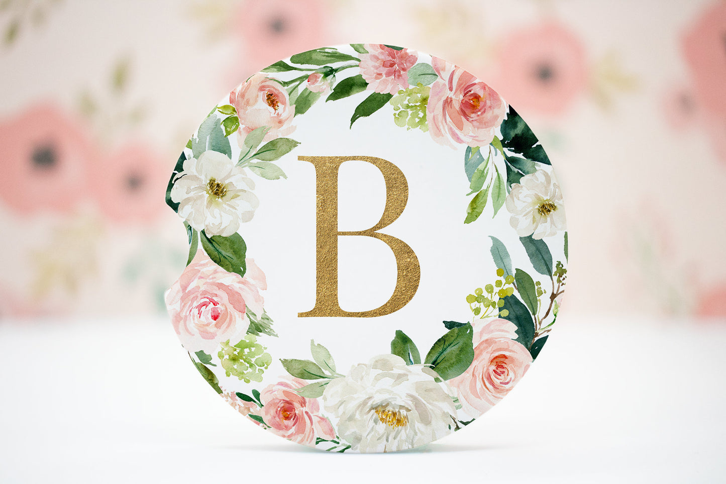 A-Z PINK Floral Car Coaster Bundle, Watercolor Flower Cup Holder, Car Freshener Round Sublimation Designs, Initials Letters Template PNG