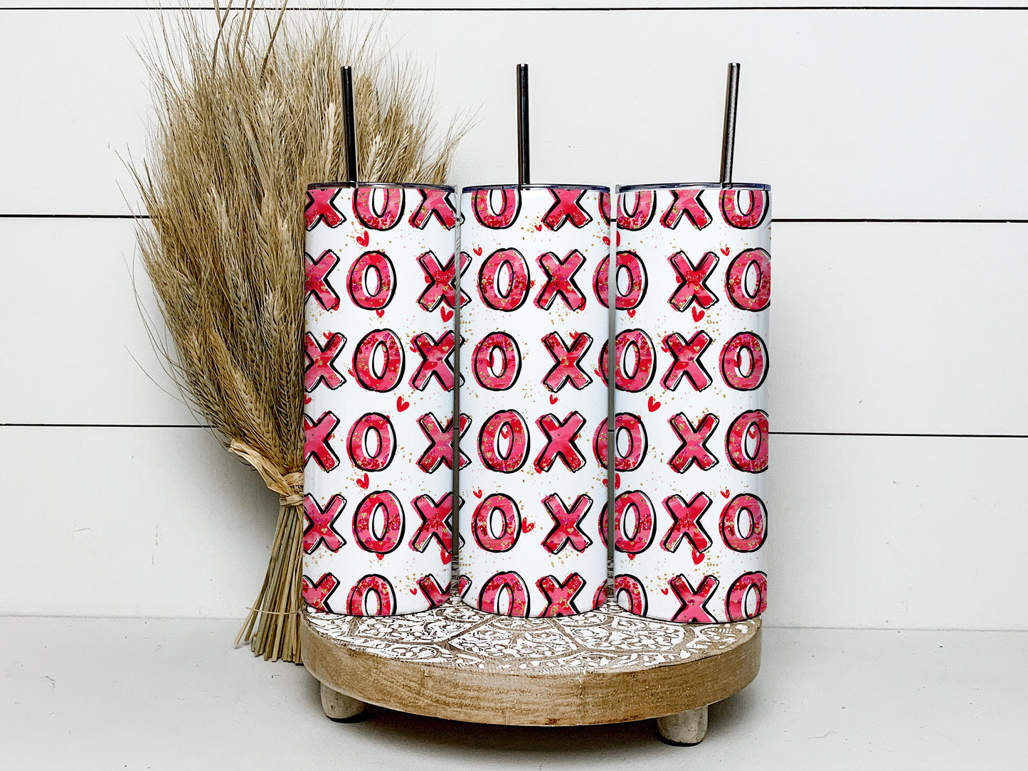 XOXO Seamless, Hugs And Kisses, Valentine's Day, Hearts Day 20oz Tumbler Wrap, Seamless Skinny Tumbler, Sublimation Design PNG - 1732