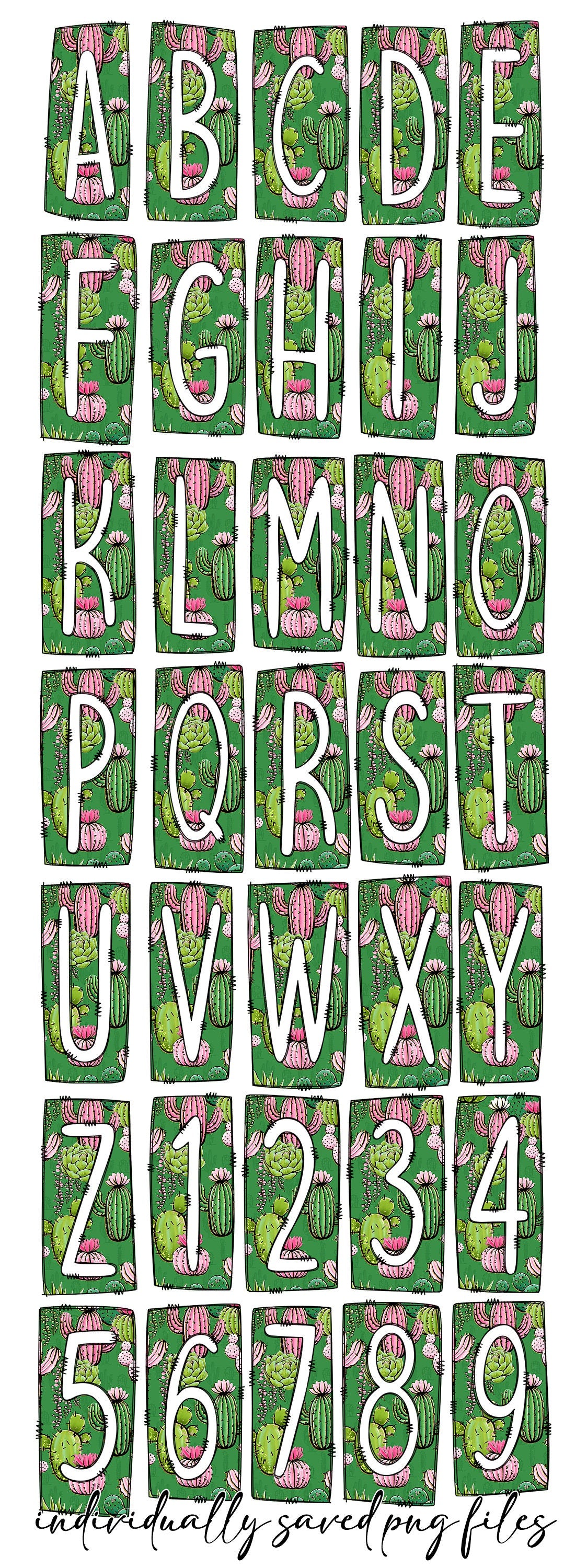 Cactus Box Doodle Letters, Western Hand Drawn Doodle Alphabet Set, Sublimation Designs PNG - 79