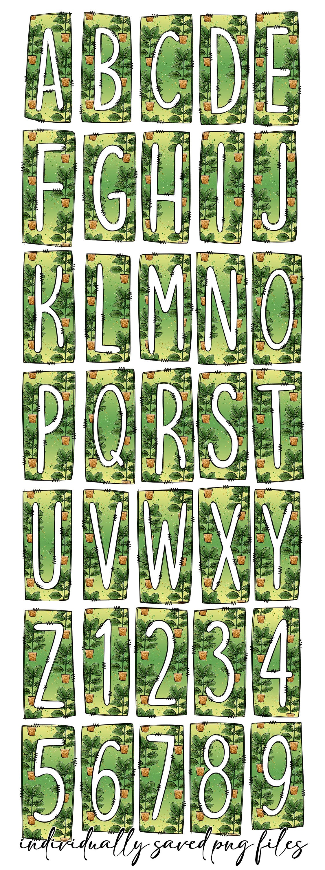 Plant Lover Obsessed Box Doodle Letters, Western Hand Drawn Doodle Alphabet Set, Sublimation Designs PNG - 1562