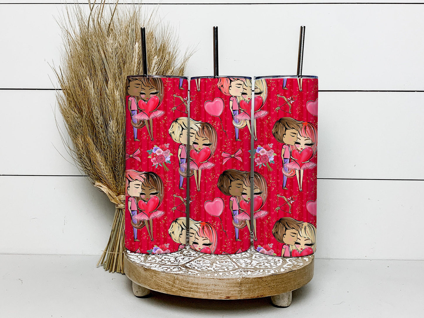 Lovers Pattern, Valentines Day, Hearts Design, Pink Hearts, Red 20oz Tumbler Wrap, Seamless Skinny Tumbler, Sublimation Design PNG - 1535