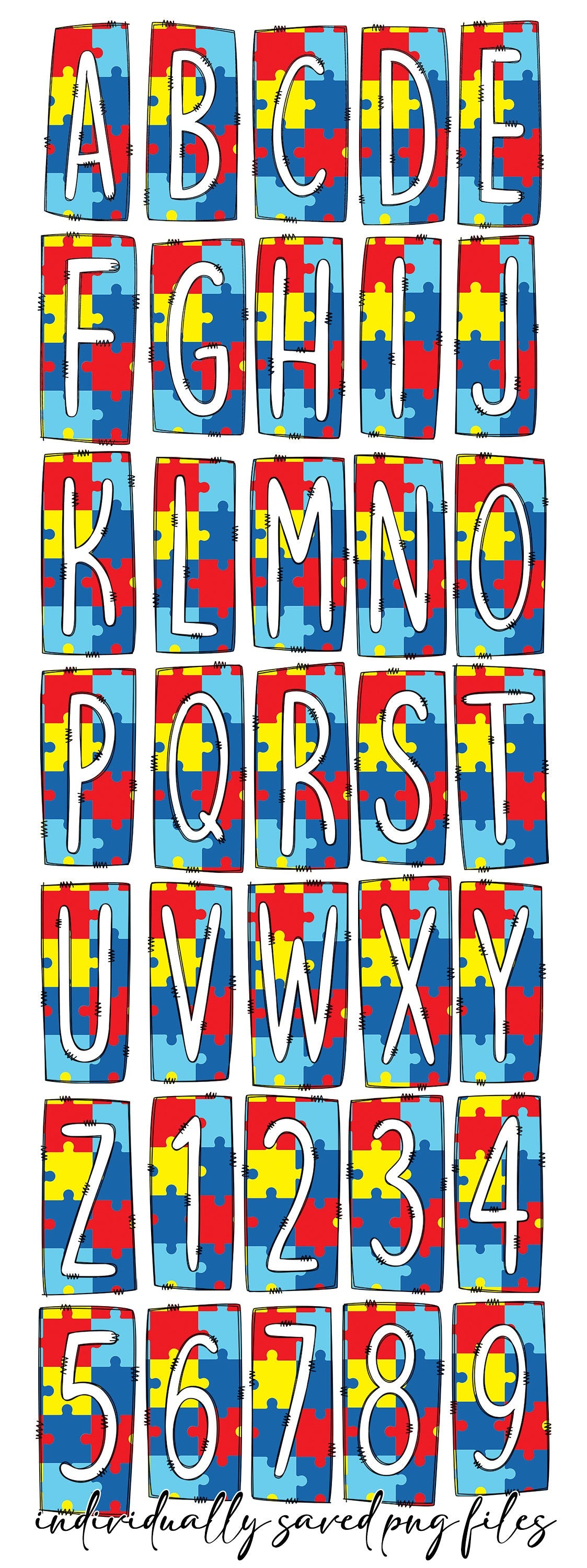 Autism Box Doodle Letters, Western Hand Drawn Doodle Alphabet Set, Sublimation Designs PNG - 82 PATTERN