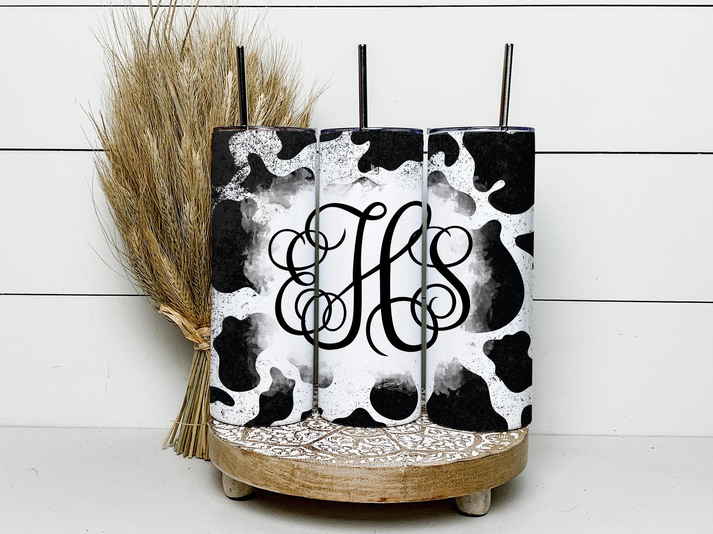 EDITABLE Cowhide Monogram 20oz Straight Tumbler Wrap Designs, Make Your Own Custom Peronalized Design, Cowprint Easy Canva Tempalte