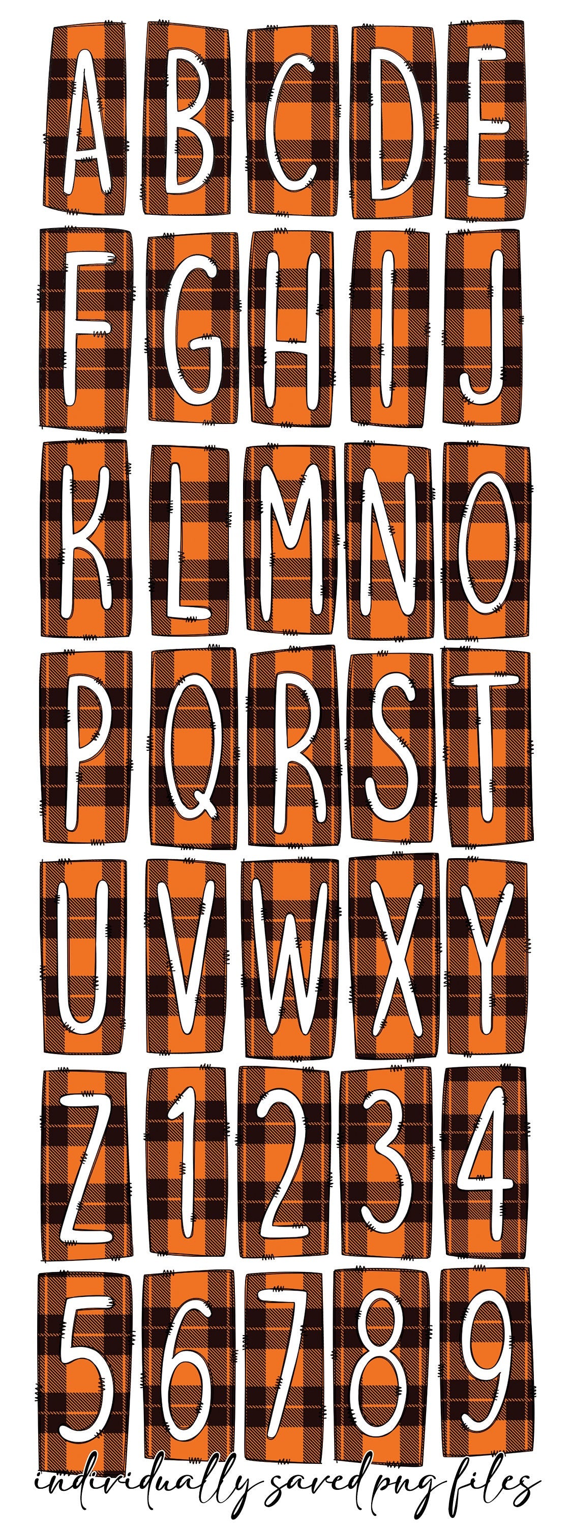 Orange Plaid Box Doodle Letters, Western Hand Drawn Doodle Alphabet Set, Sublimation Designs PNG - 247 PATTERN