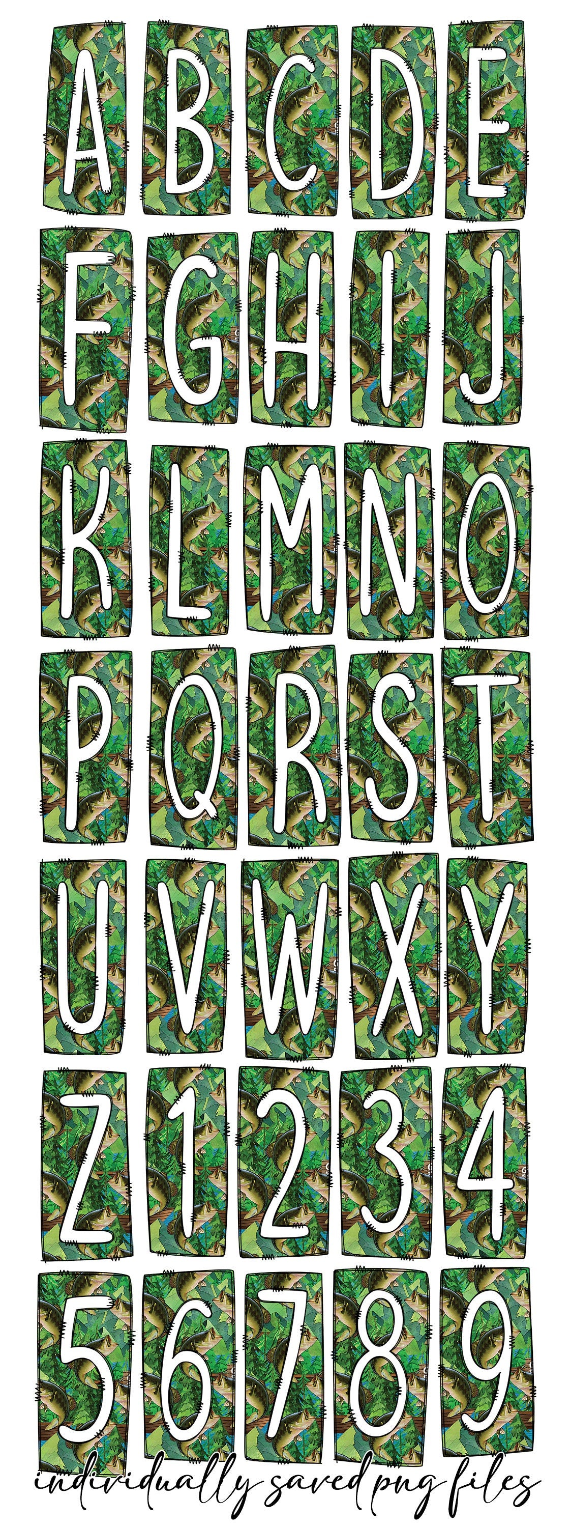 Fishing Box Doodle Letters, Fish Western Hand Drawn Doodle Alphabet Set, Sublimation Designs PNG - 70 PATTERN