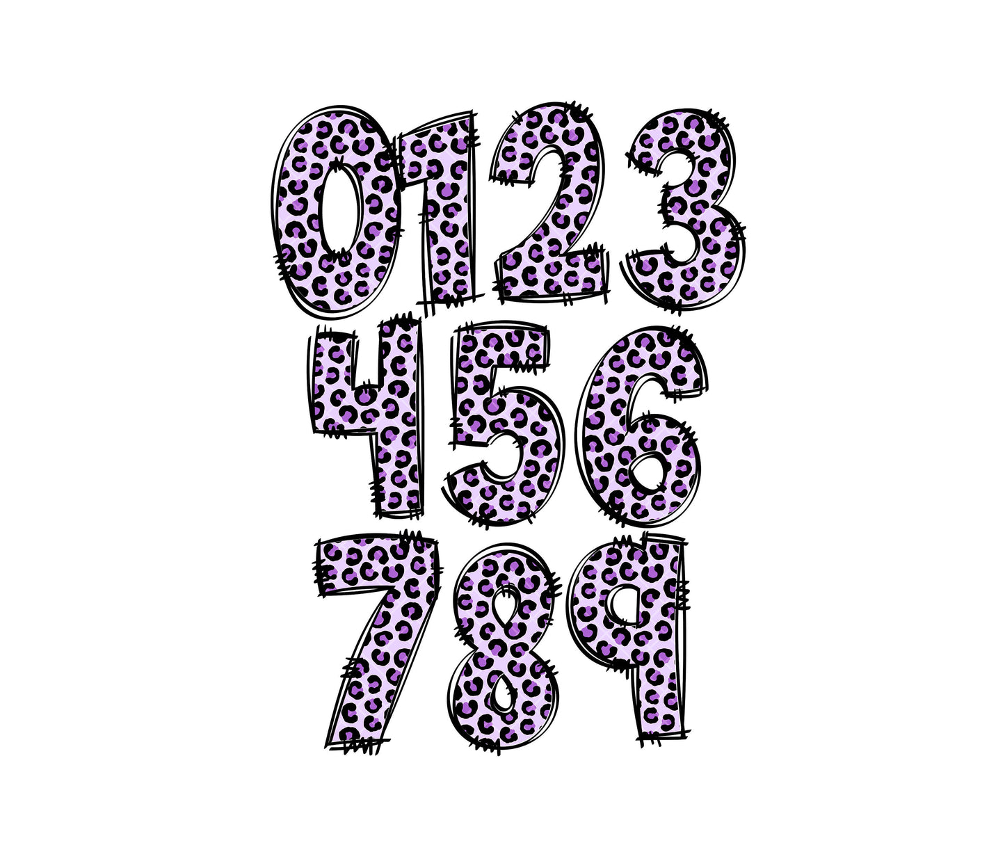Purple Leopard Doodle Letters PNG Bundle, Purple Cheetah Colourful Bright Hand Drawn Alphabet Doodle, Sublimation Alpha Set Designs PNG