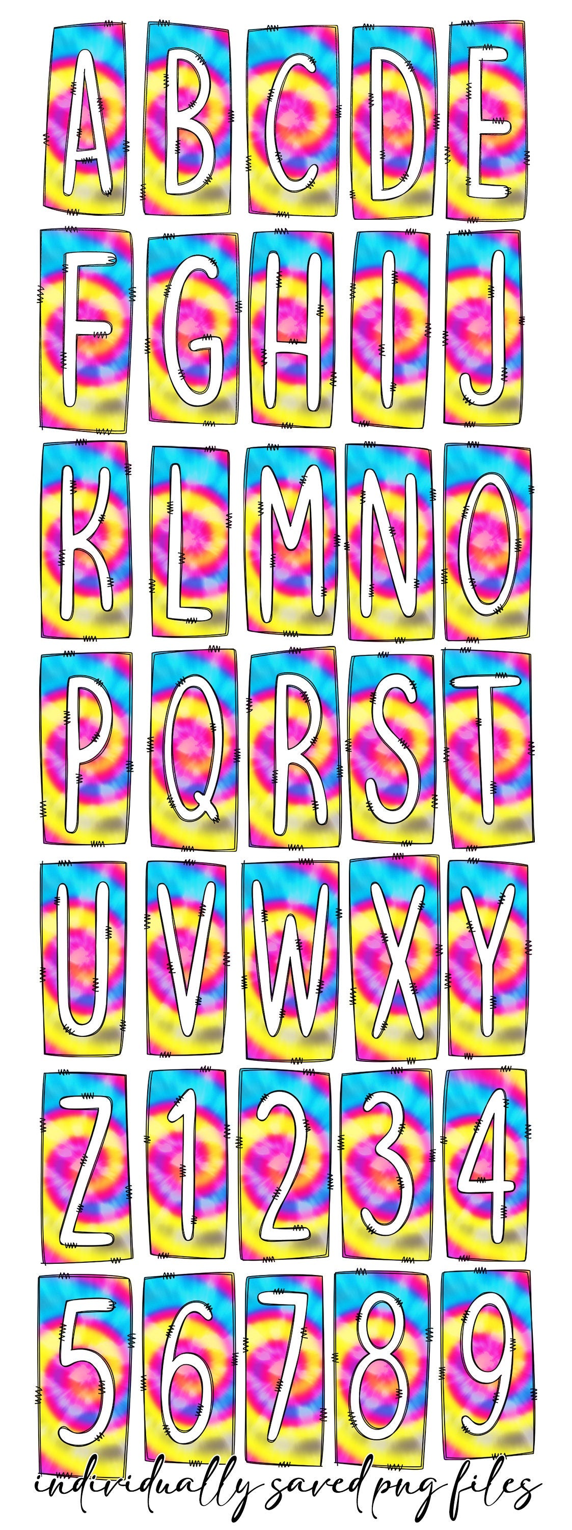 Tie Dye Box Doodle Letters, Western Hand Drawn Doodle Alphabet Set, Sublimation Designs PNG - 85 PATTERN
