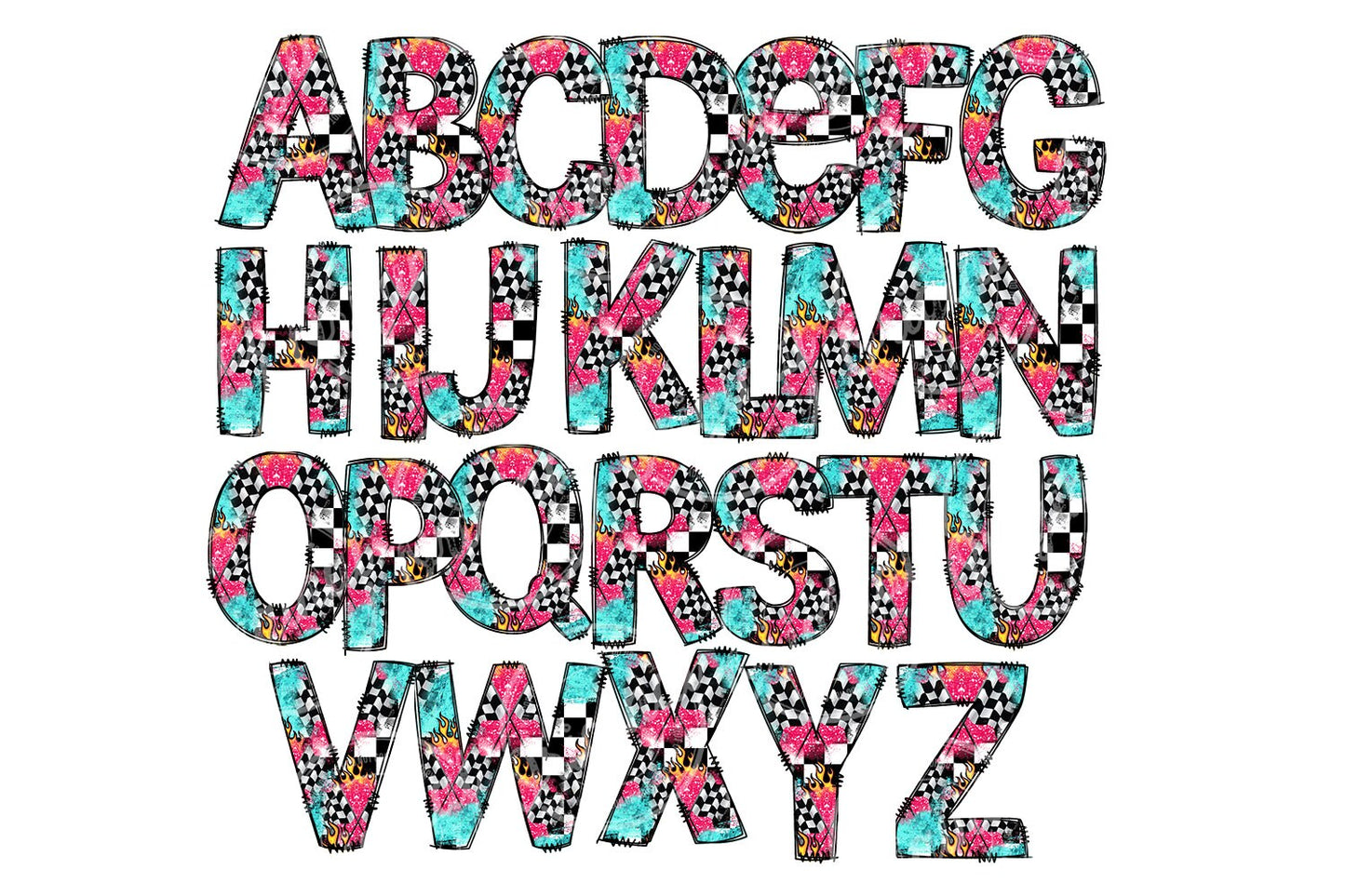 Race Tumbler + Doodle Letter Set, Add Your Own Name, Racer Girl Moto Tumbler Design Seamless Country Sublimation Designs, Straight 20oz PNG
