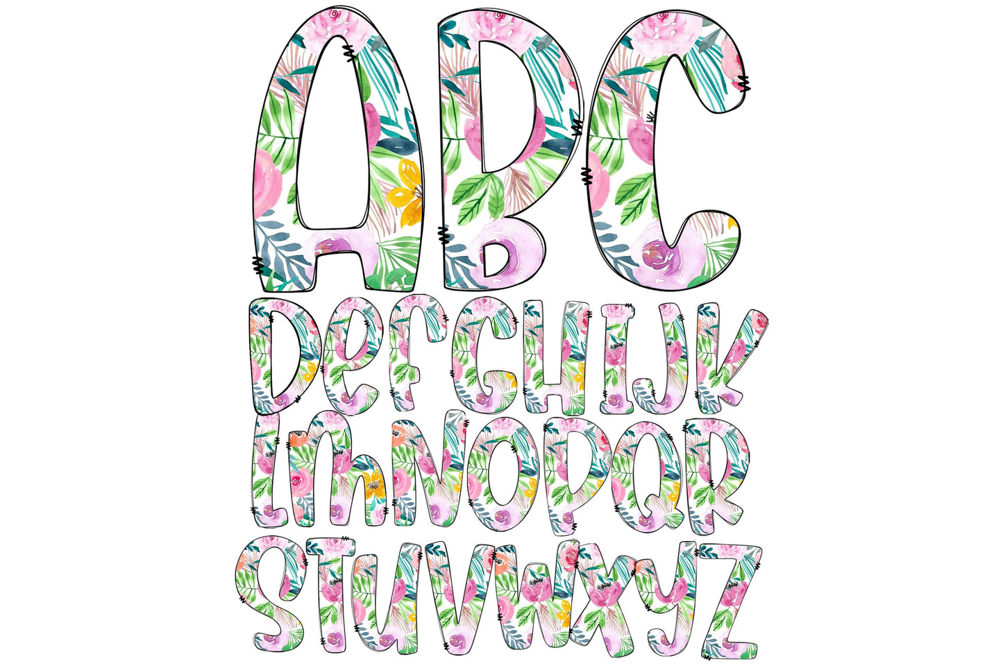 15oz Tumbler Wrap with Matching Doodle Letters, Hand drawn Alphabet, Kids Tumbler Sublimation PNG - Pattern 122