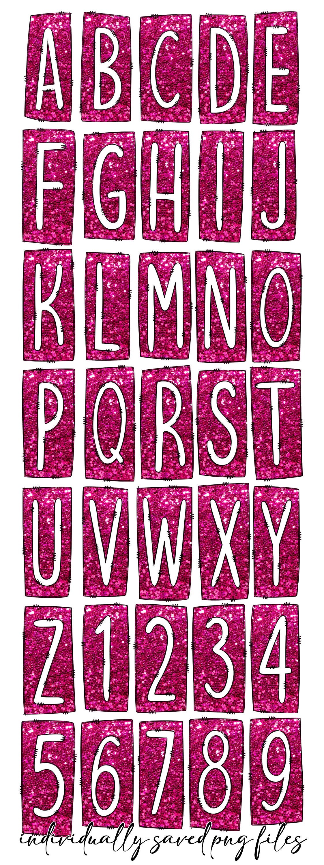 Bright Pink Glitter Box Doodle Letters, Western Hand Drawn Doodle Alphabet Set, Sublimation Designs PNG - 186 PATTERN