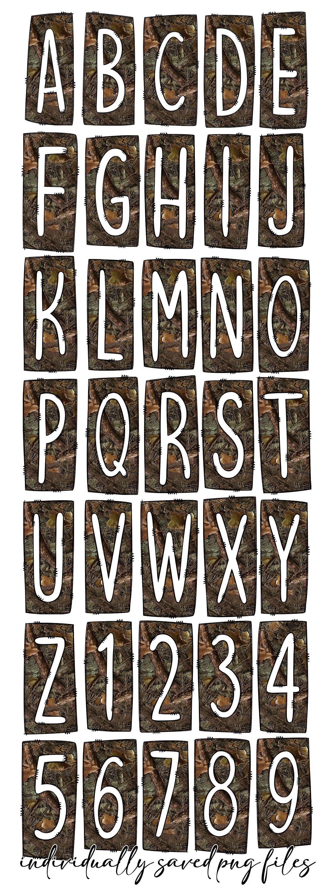Camo Hunting Box Doodle Letters, Western Hand Drawn Doodle Alphabet Set, Sublimation Designs PNG - 79 PATTERN