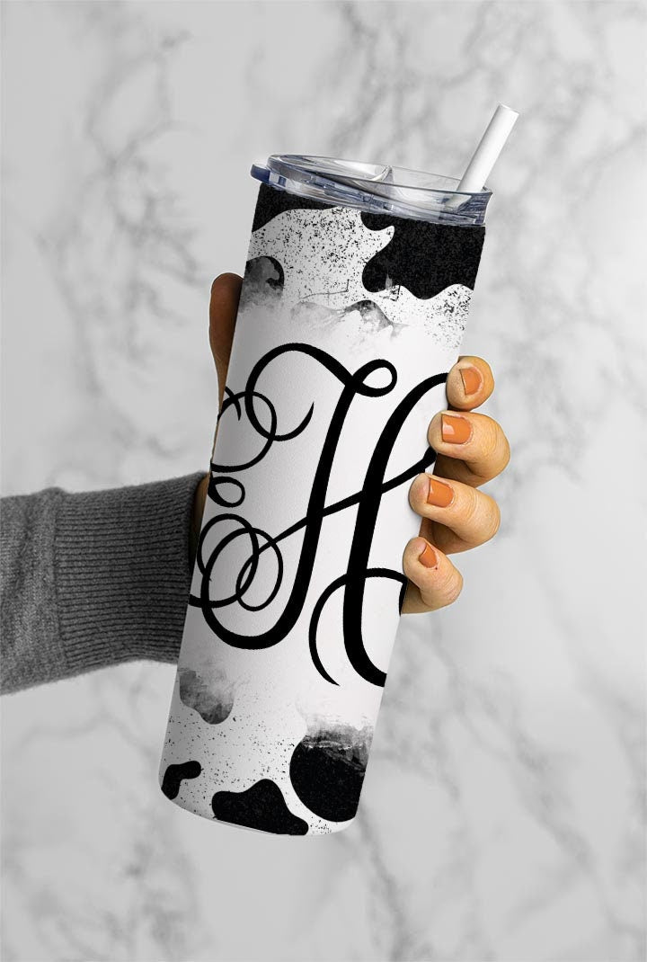 EDITABLE Cowhide Monogram 20oz Straight Tumbler Wrap Designs, Make Your Own Custom Peronalized Design, Cowprint Easy Canva Tempalte
