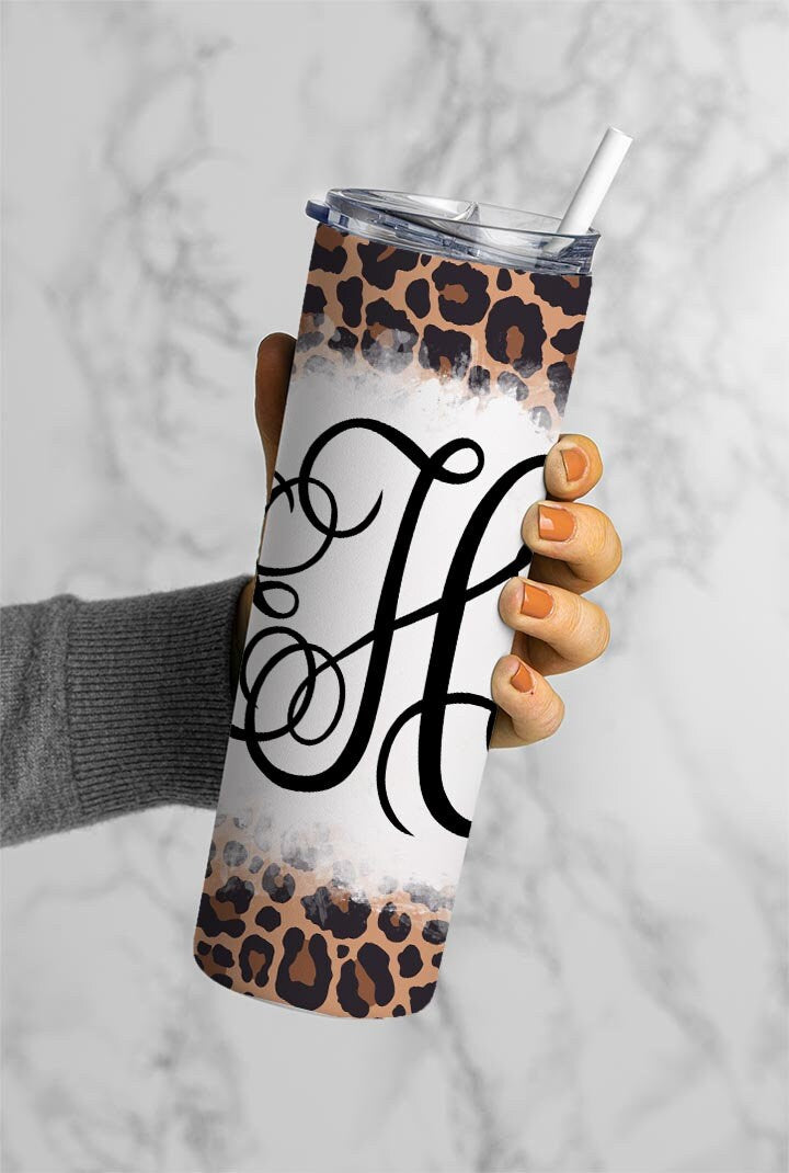 EDITABLE Cheetah Monogram 20oz Straight Tumbler Wrap Designs, Make Your Own Custom Peronalized Design, Leopard Print, Easy Canva Tempalte