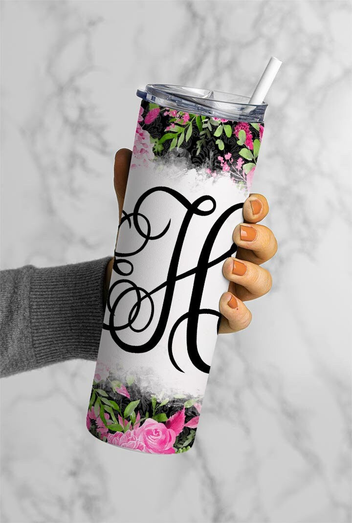 EDITABLE Flower Monogram 20oz Straight Tumbler Wrap Designs, Make Your Own Custom Peronalized Design, Easy Canva Tempalte