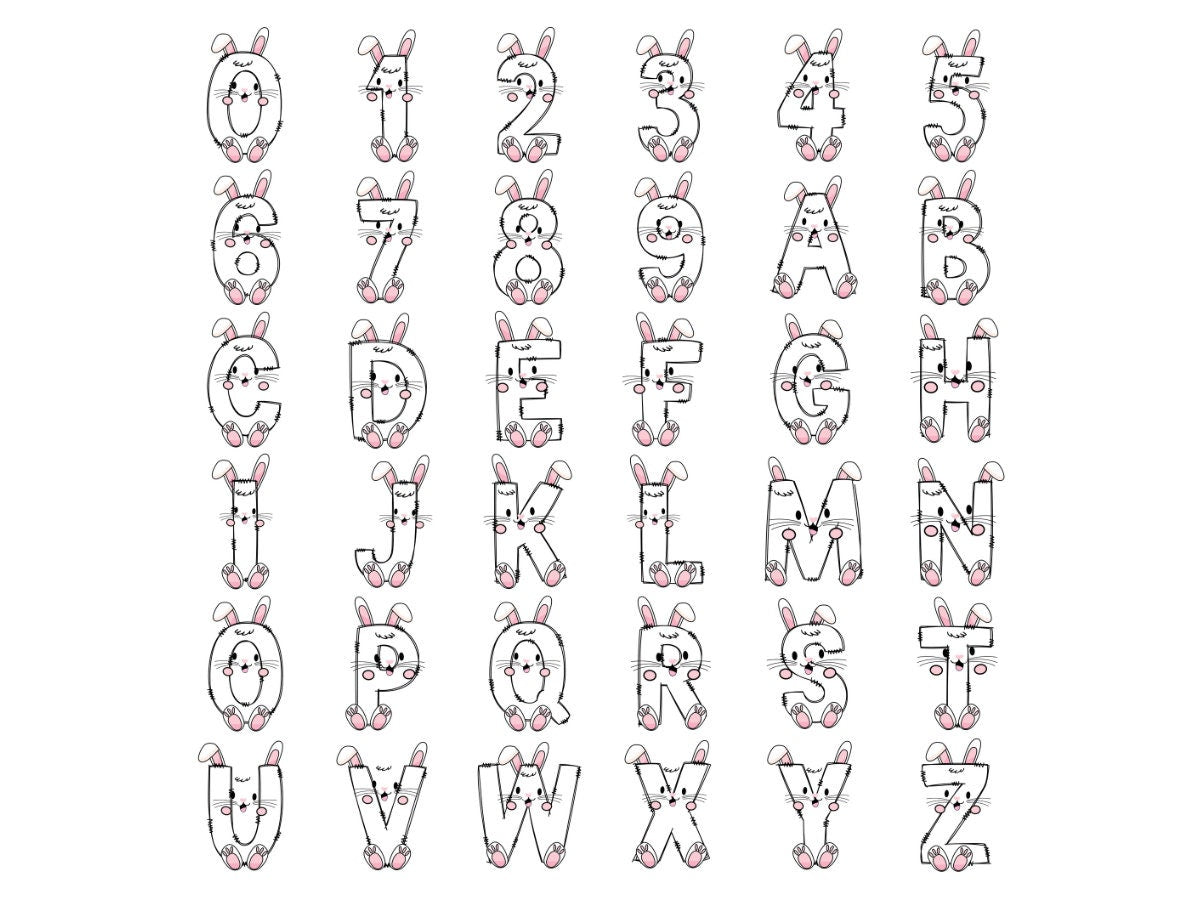 Easter Alphabet Letters PNG Bundle, Easter Eggs, Spring Floral, Easter Bunny, Hand Drawn Doodle, Carrot Sublimation Alpha Set Designs PNG