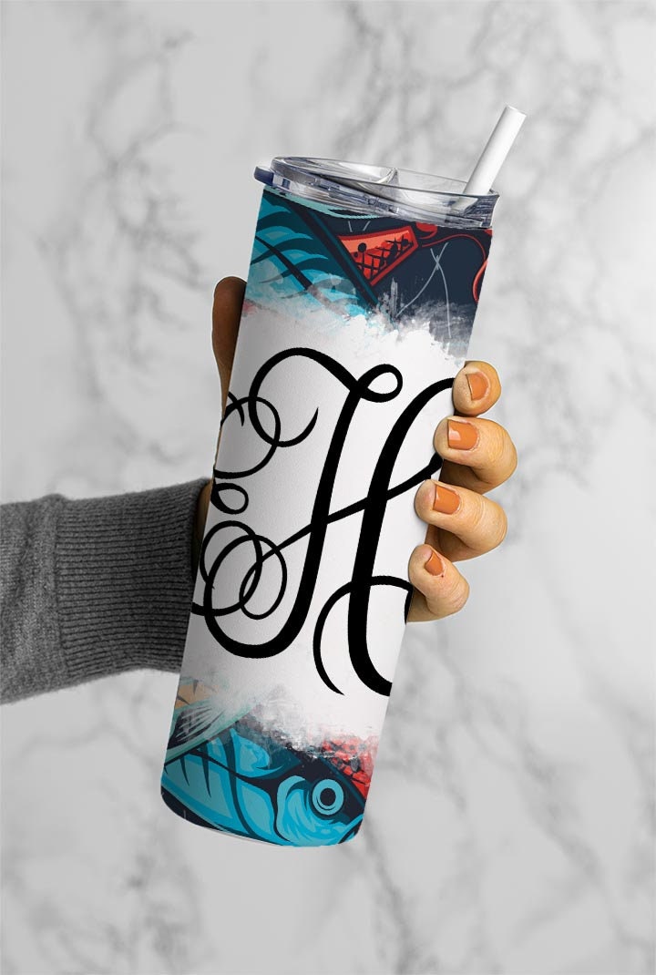 EDITABLE Fishing Monogram 20oz Straight Tumbler Wrap Designs, Make Your Own Custom Peronalized Design, Easy Canva Tempalte