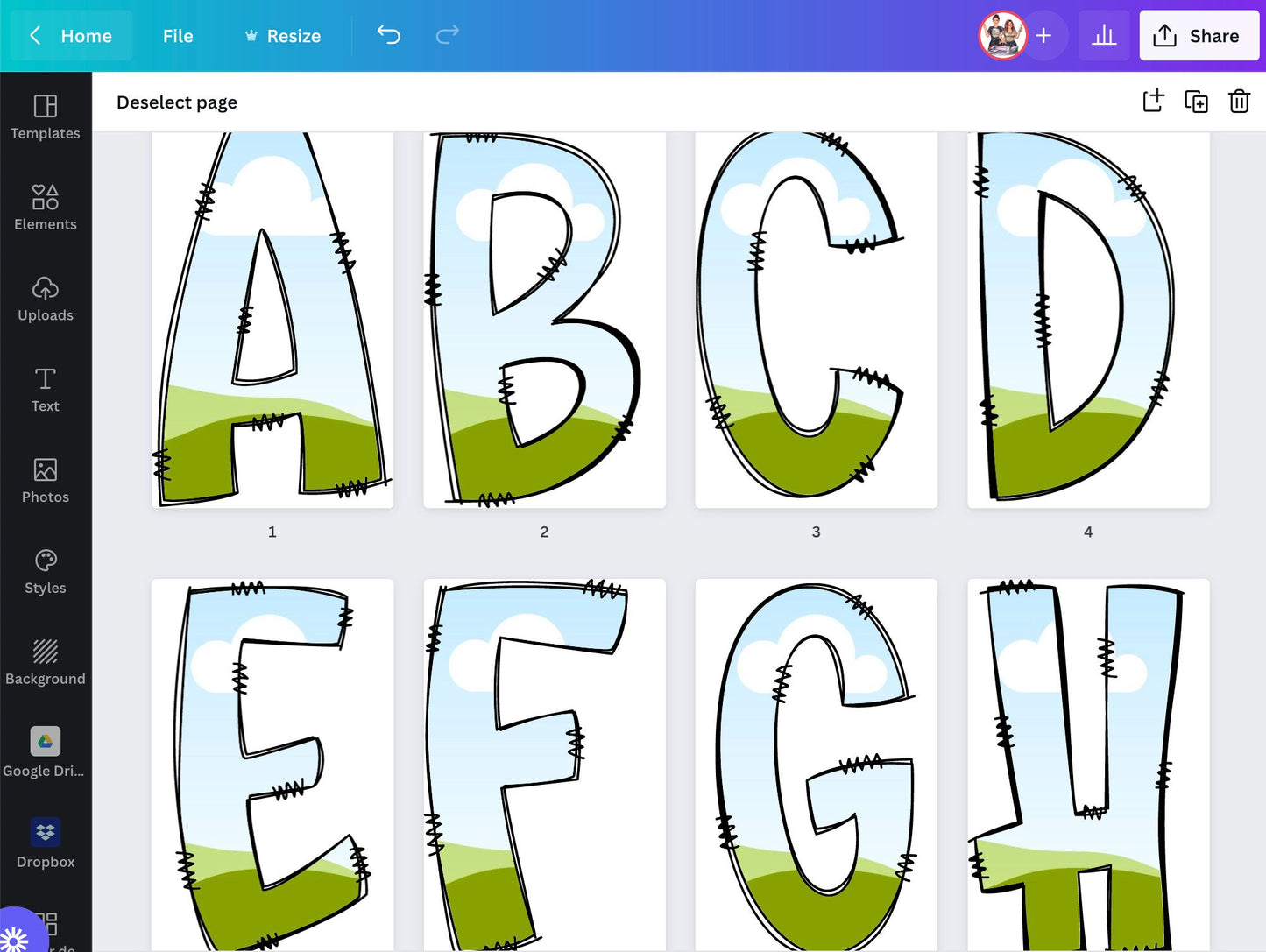 Fill your own Doodle Letters on CANVA with Commercial Use Allowed. Drag and Drop Alphaset Alphabet Letters PNG Editable Canva Frame Designs