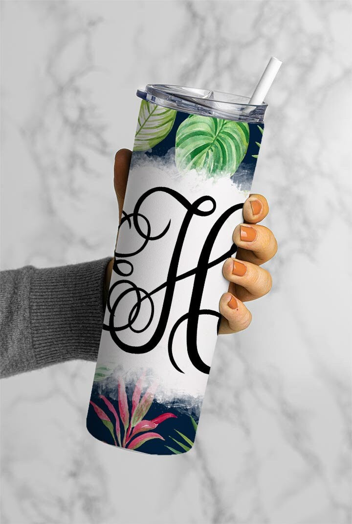 EDITABLE Tropical Monogram 20oz Straight Tumbler Wrap Designs, Make Your Own Custom Peronalized Design, Easy Canva Tempalte