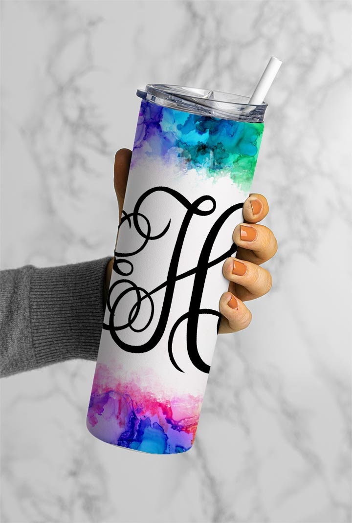 EDITABLE Rainbow Ink Monogram 20oz Straight Tumbler Wrap Designs, Make Your Own Custom Peronalized Design, Easy Canva Tempalte