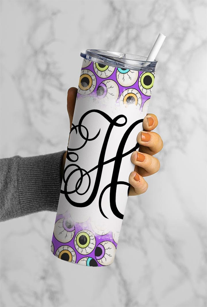 EDITABLE Halloween Monogram 20oz Straight Tumbler Wrap Designs, Make Your Own Custom Peronalized Design, Easy Canva Tempalte