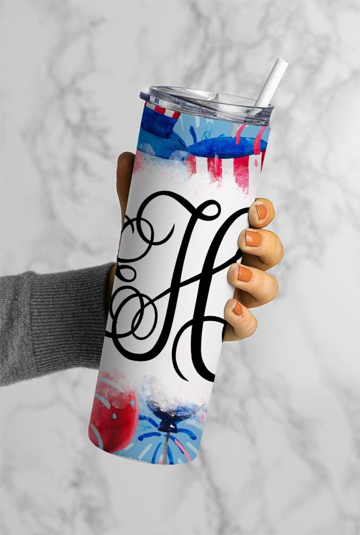 EDITABLE Patriotic Monogram 20oz Straight Tumbler Wrap Designs, Make Your Own Custom Peronalized Design, Easy Canva Tempalte