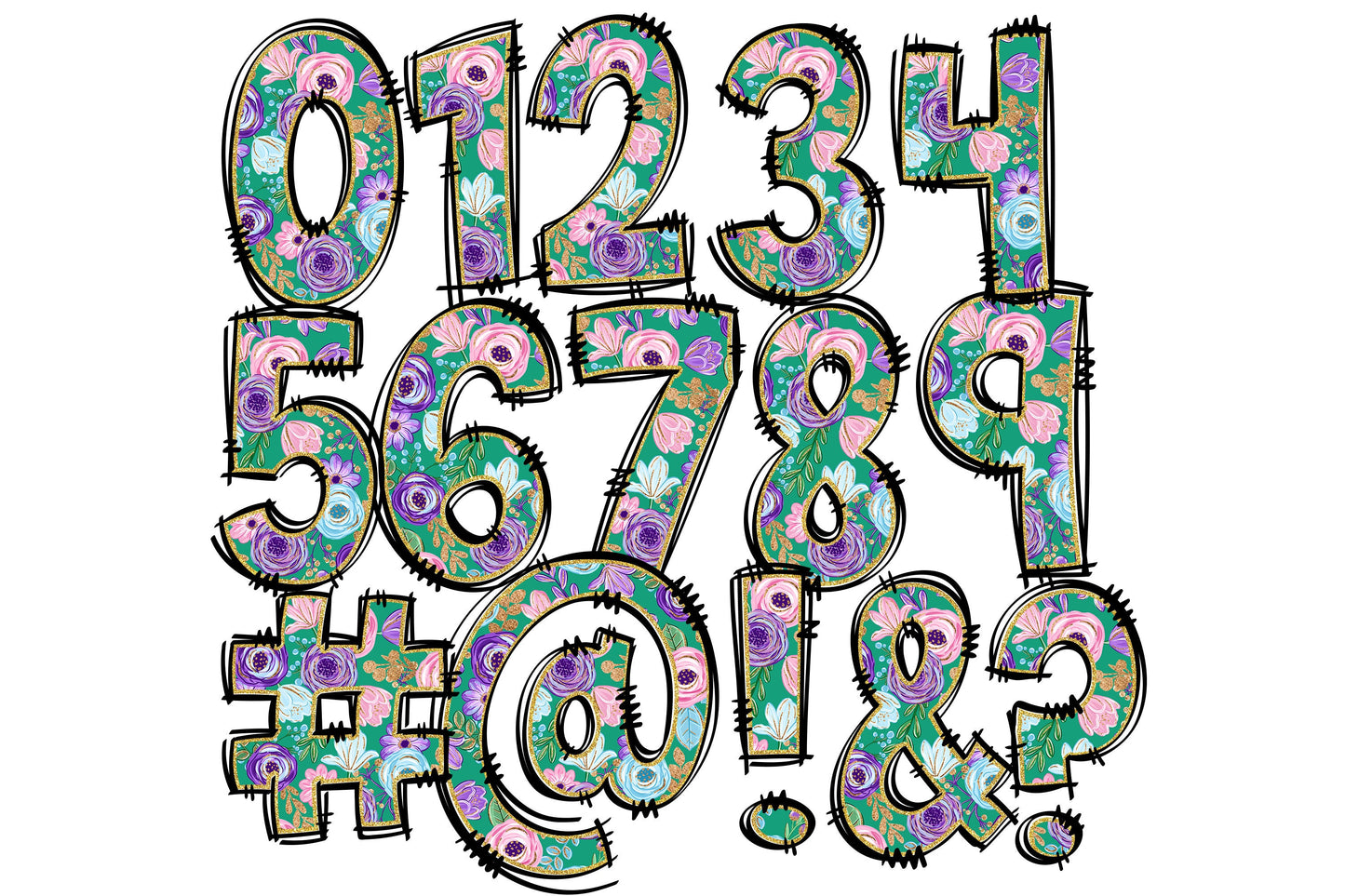 Floral Doodle Alphabet Letters PNG Bundle, Floral Design Hand Drawn Doodle, Flower Sublimation Alpha Set Designs PNG Digital
