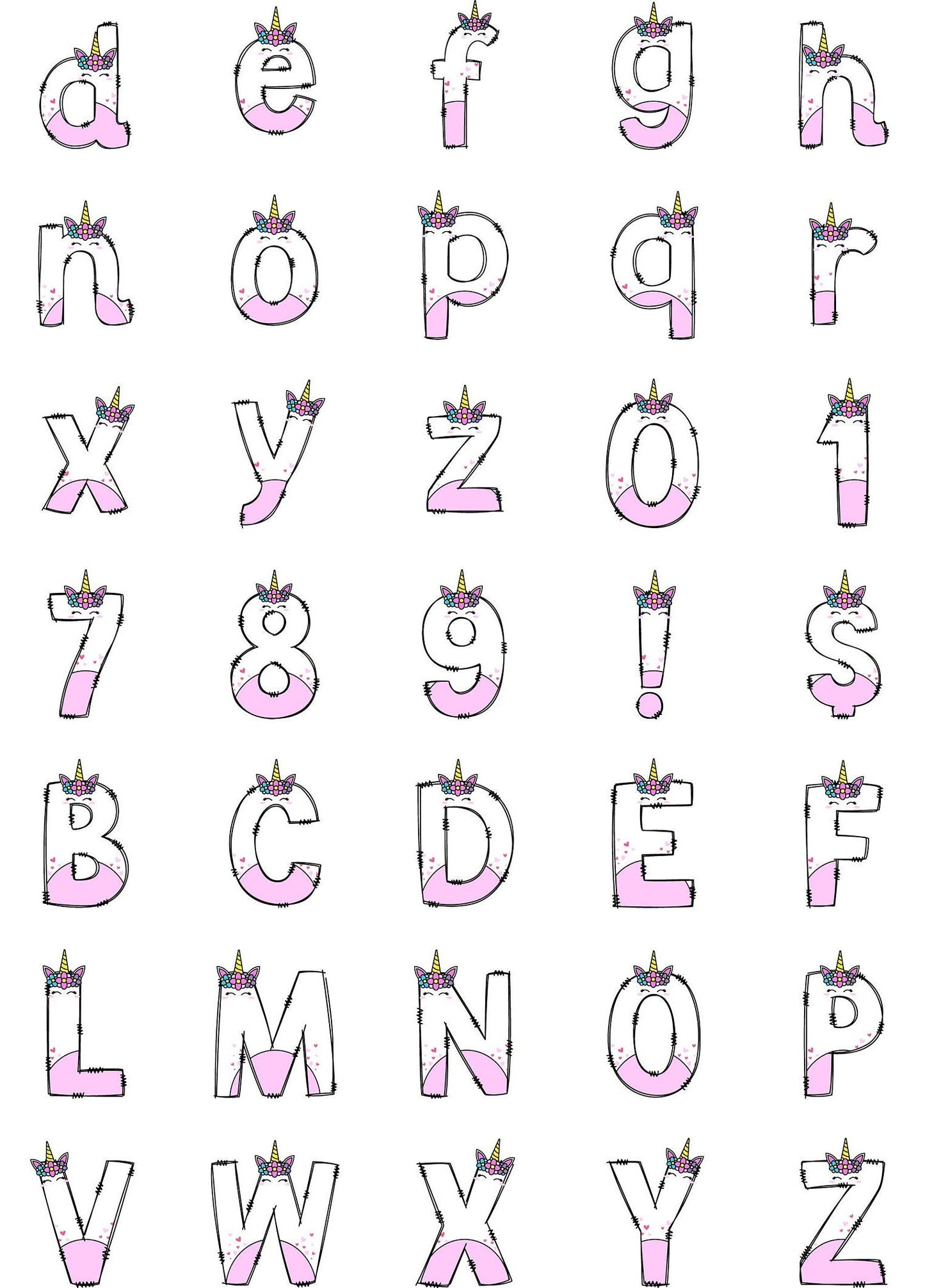 Unicorn Alphabet Letters PNG Bundle, Unicorn Doodle Letters, Hand Drawn Alphabet Doodle, Sublimation Girls Alpha Set Designs PNG