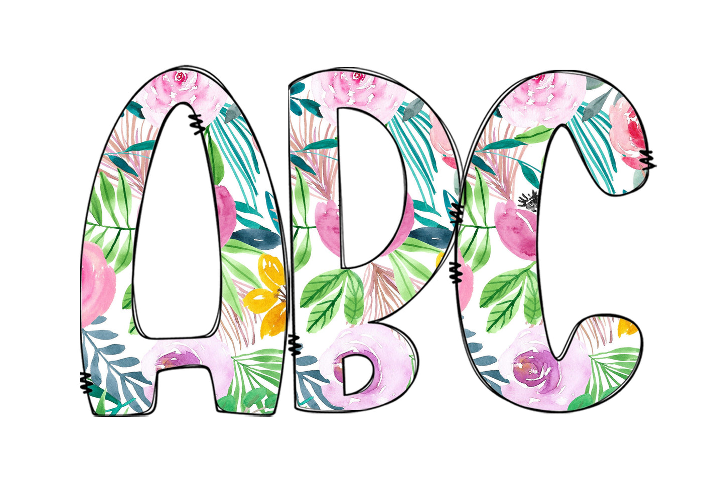 15oz Tumbler Wrap with Matching Doodle Letters, Hand drawn Alphabet, Kids Tumbler Sublimation PNG - Pattern 122