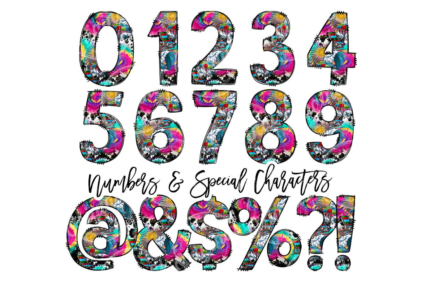 Beach Summer Tie Dye Doodle Letters with Matching Tumbler, Doodle Alphabet Font PNG, 20 oz Tumbler Sublimation, Waterslide Designs