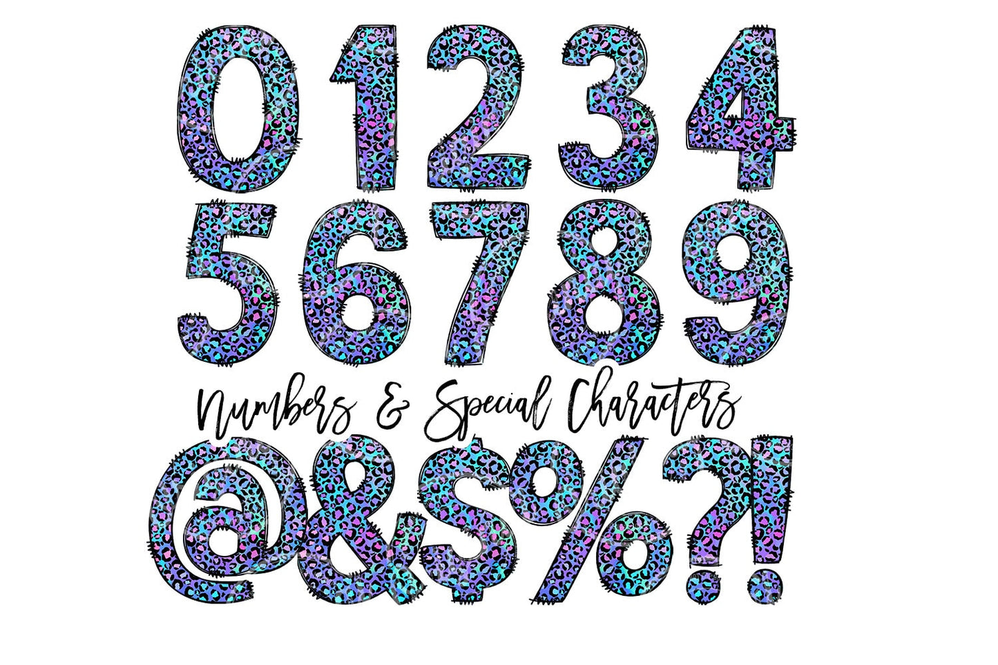 Neon Doodle Letters with Matching Tumbler Template, Leopard Doodle Alphabet Font PNG, 20 oz Tumbler, Sublimation, Waterslide Designs