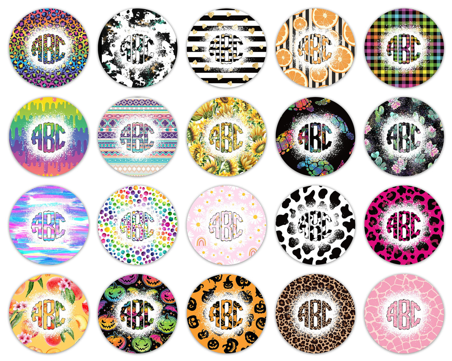 Car Coaster Bundle with Matching Monograms, Clip Art Design, Air Freshener, Keyring Round Sublimation Designs, Car Coasters PNG