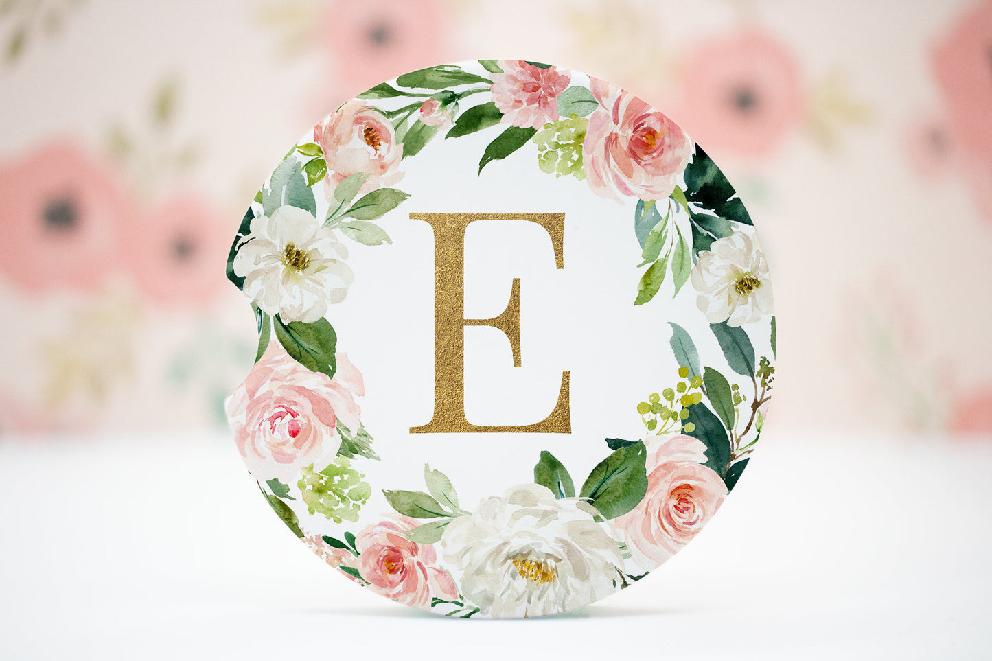 A-Z PINK Floral Car Coaster Bundle, Watercolor Flower Cup Holder, Car Freshener Round Sublimation Designs, Initials Letters Template PNG