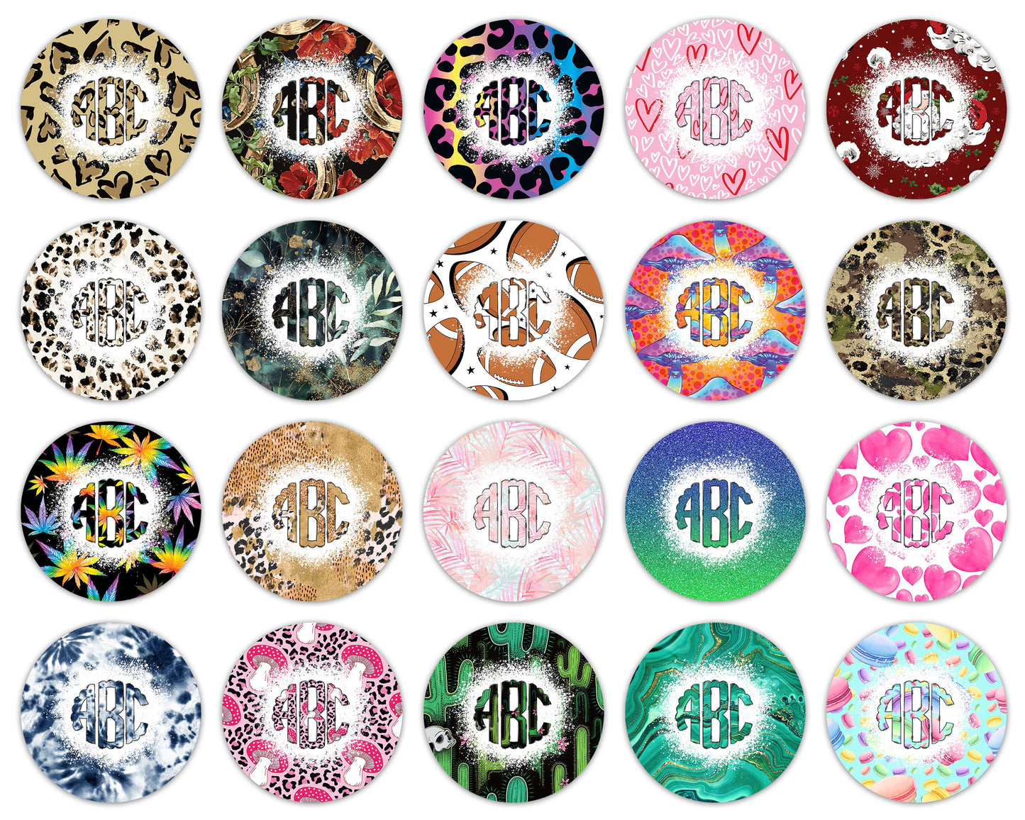 Car Coaster Bundle with Matching Monograms, Clip Art Design, Air Freshener, Keyring Round Sublimation Designs, Car Coasters PNG