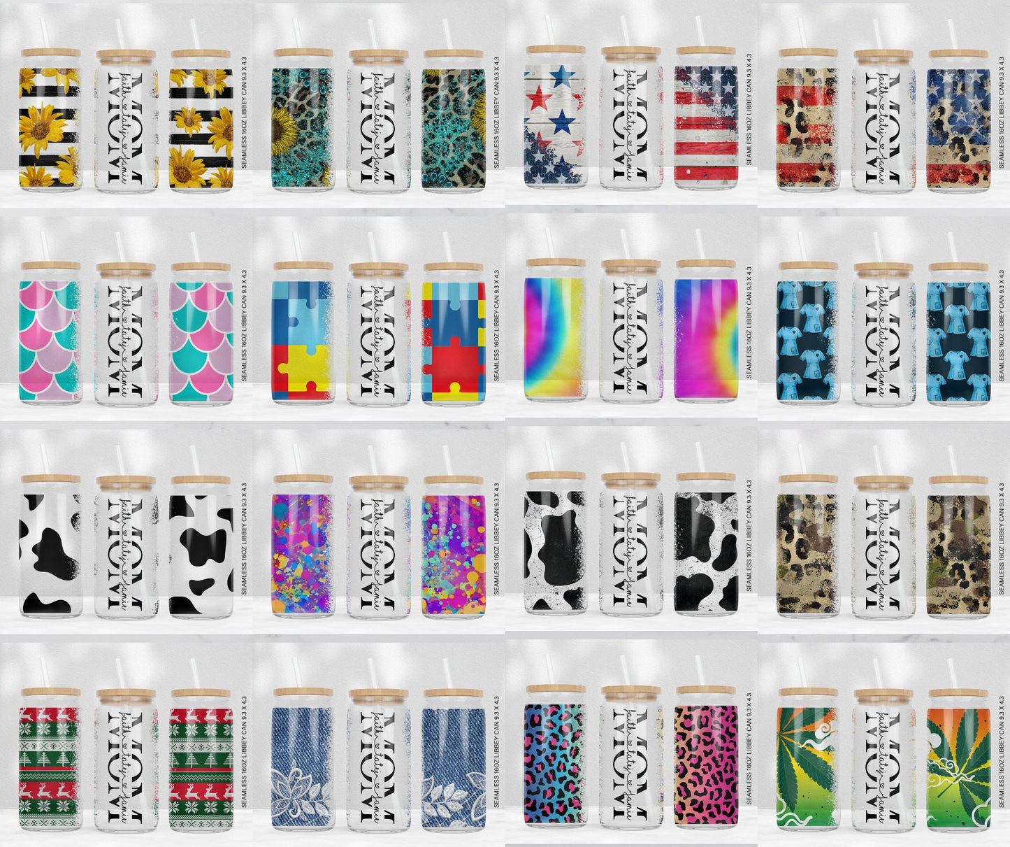 50+ MEGA BUNDLE 16oz Libbey Glass Can Tumbler Seamless Sublimation Designs, Glass Can Wrap png, Libbey Can Template, 16oz Libbey Wrap PNG