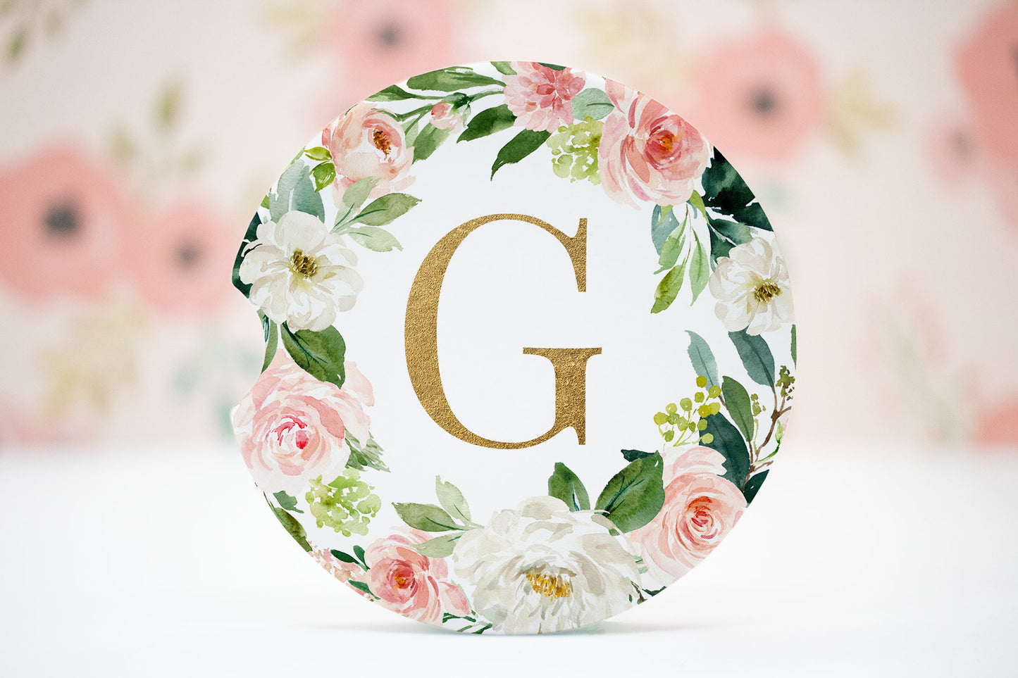 A-Z PINK Floral Car Coaster Bundle, Watercolor Flower Cup Holder, Car Freshener Round Sublimation Designs, Initials Letters Template PNG