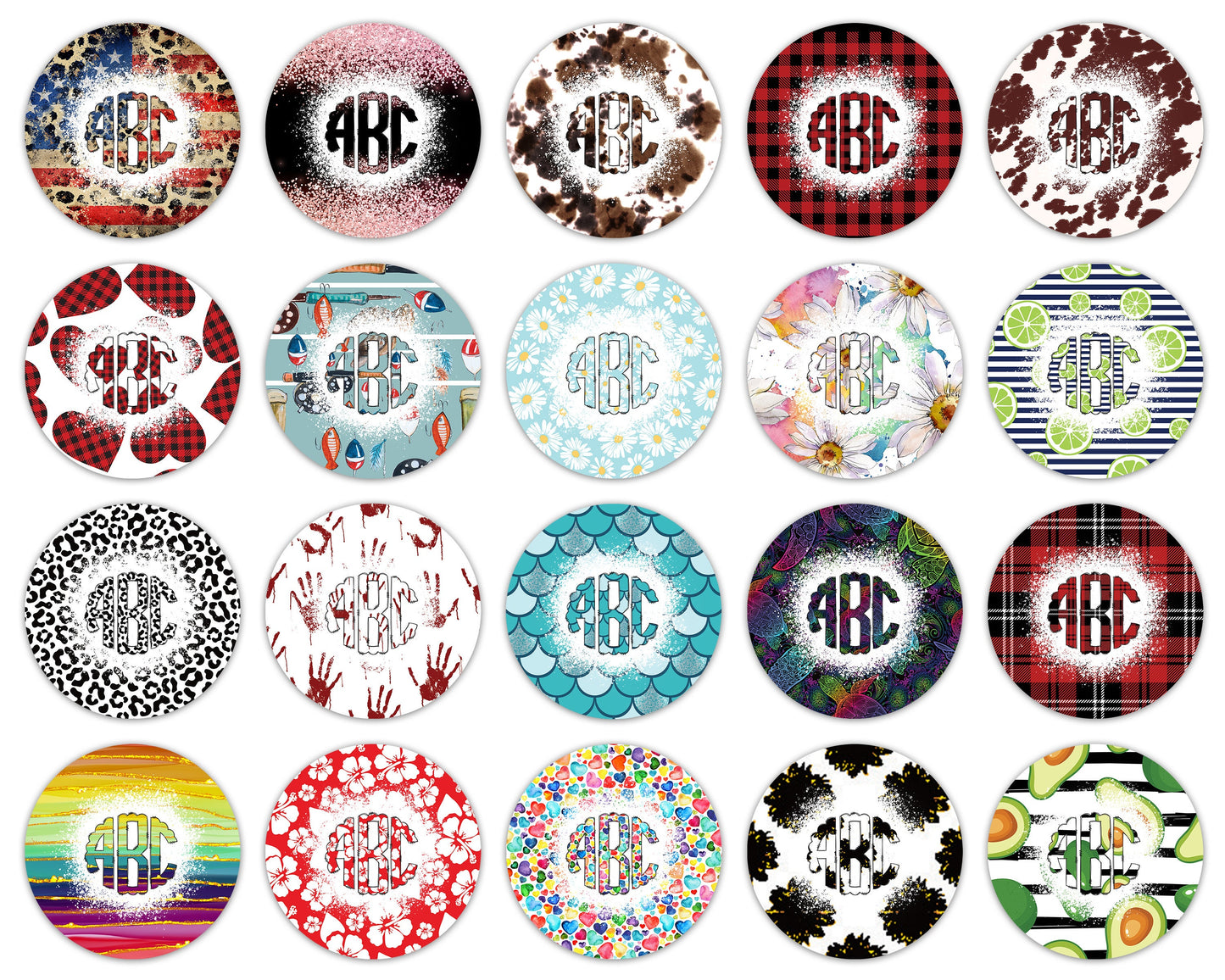 Car Coaster Bundle with Matching Monograms, Clip Art Design, Air Freshener, Keyring Round Sublimation Designs, Car Coasters PNG