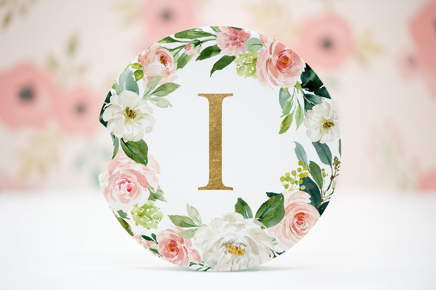A-Z PINK Floral Car Coaster Bundle, Watercolor Flower Cup Holder, Car Freshener Round Sublimation Designs, Initials Letters Template PNG