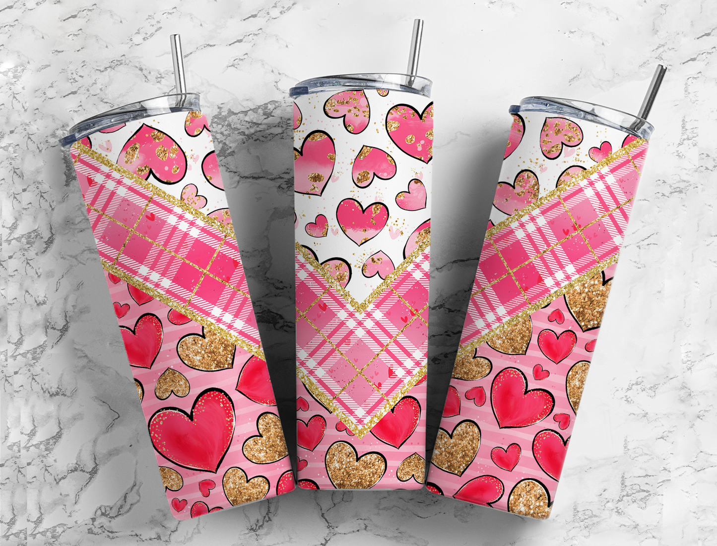 V Split Hearts Valentine's Day Pattern Add Your Own Name, 20oz Sublimation Tumbler Designs, Skinny Tumbler Wraps Template - 105 PATTERN