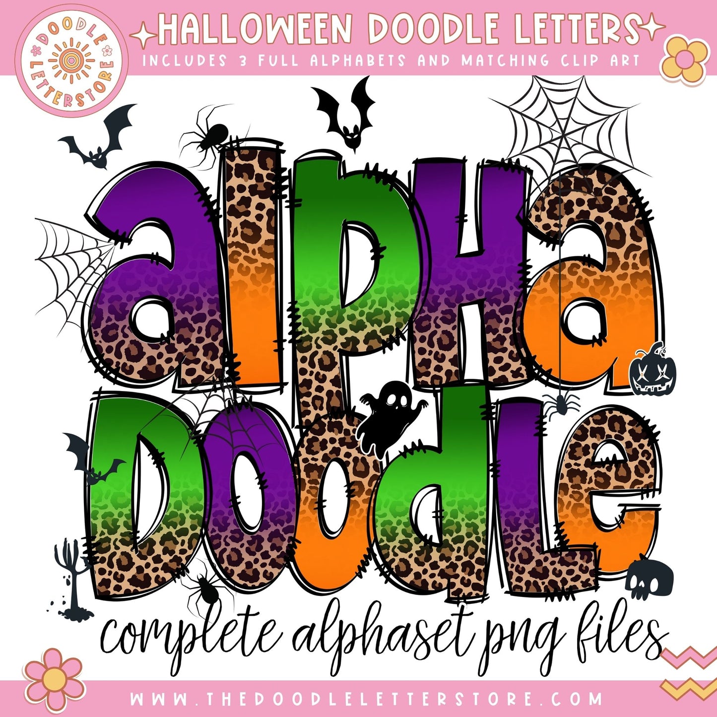 Exclusive Leopard Print Doodle Letters & Clip Art - Less the 10 Left