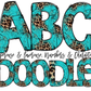 Leopard Turquoise Print Alphabet Letters Bundle, Cheetah Bleach Western, Hand Drawn Alphabet Doodle, Sublimation Alpha Set Designs PNG