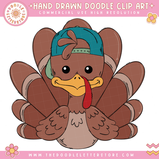 Boy Turkey PNG, Thanksgiving Turkey In Hat Sublimation File, Boys Thanksgiving T Shirt Design, Hand Drawn Clip Art Popular, Trending Kids