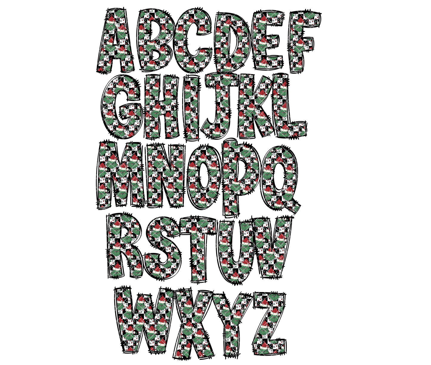 Cranky Christmas Alphabet Doodle Letters