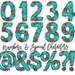 Leopard Turquoise Print Alphabet Letters Bundle, Cheetah Bleach Western, Hand Drawn Alphabet Doodle, Sublimation Alpha Set Designs PNG