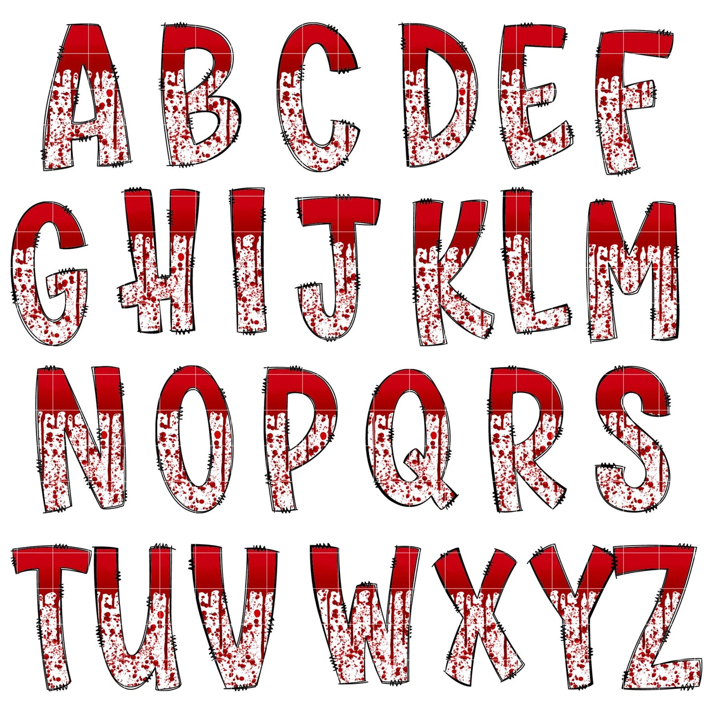 Horror Movie Lover with Clip Art PNG Files, Bloody Serial Killer Halloween Doodle Alpha Halloween Sublimation Alphabet Doodle Set PNG