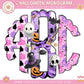 Pink Pastel Halloween Monogram Letter with Clip Art PNG, Halloween Clipart Sublimation, Doodle Alpha Bundle, Trick or Treat Sublimation PNG