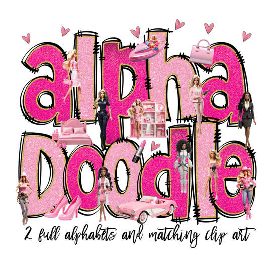 Barbie Alphabet Doodle Letters with Matching Clip Art.