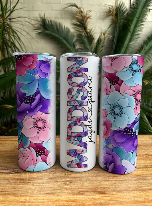 EDITABLE Name Tumbler Wrap Designs, Make Your Own Custom Peronalized Design, Easy CANVA Tempalte Purple Floral Mom Gift Idea Seamless Design