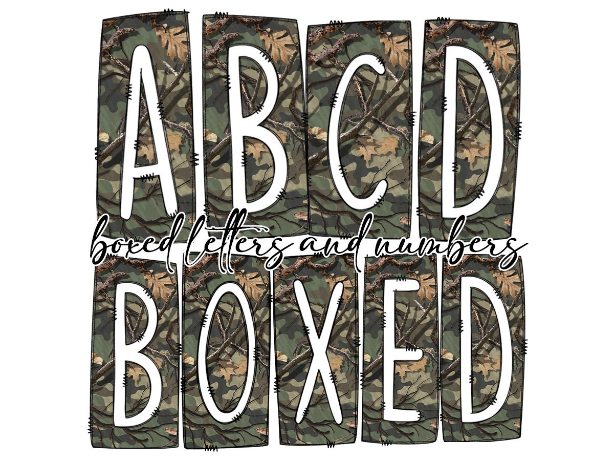 Camo Box Doodle Letters, Western Hand Drawn Doodle Alphabet Set, Sublimation Designs PNG - 80 PATTERN