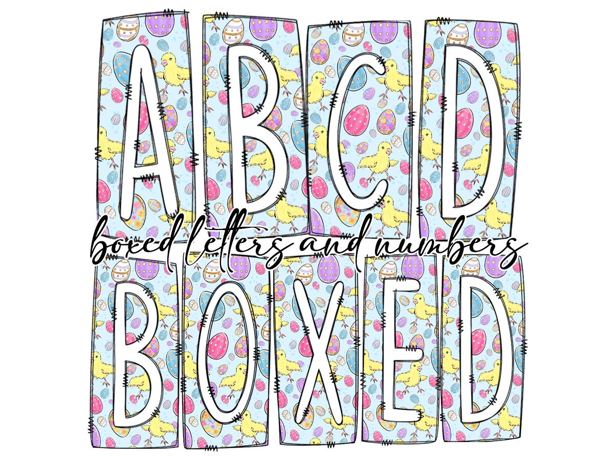 Easter Bunny Egga Spring Box Doodle Letters, Western Hand Drawn Doodle Alphabet Set, Sublimation Designs PNG - 251